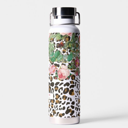 flora van leopard Animal Print Pattern Waterfles (Achterkant)