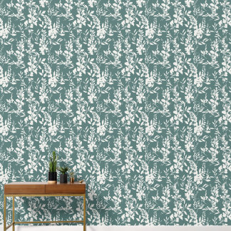 Flora wallpaper in teal and white behang