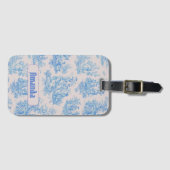  floraal blauw turquoise toile jouy monogram bagagelabel (Voorkant (horizontaal))