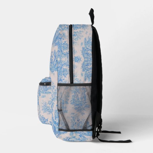  floraal blauw turquoise toile jouy monogram bedrukte rugzak (Rechts)