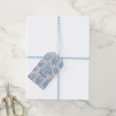  floraal blauw turquoise toile jouy monogram cadeaulabel (Met Touw)