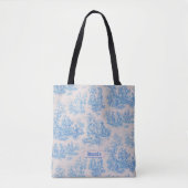  floraal blauw turquoise toile jouy monogram draagtas (Voorkant)