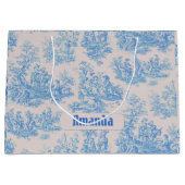  floraal blauw turquoise toile jouy monogram groot cadeauzakje (Voorkant)