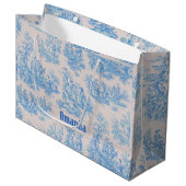  floraal blauw turquoise toile jouy monogram groot cadeauzakje (Voorkant Gekanteld)