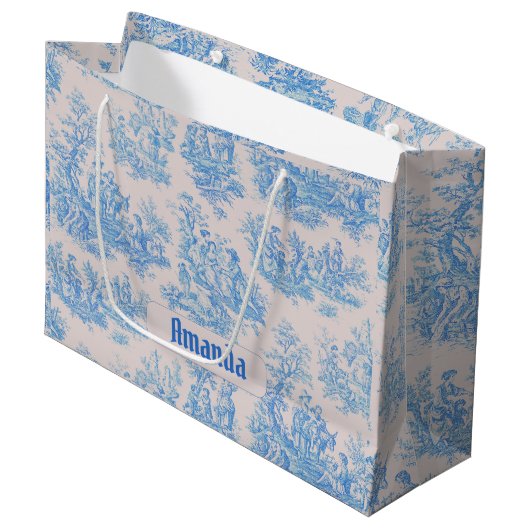 floraal blauw turquoise toile jouy monogram groot cadeauzakje (Voorkant Gekanteld)