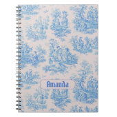 floraal blauw turquoise toile jouy monogram notitieboek (Voorkant)