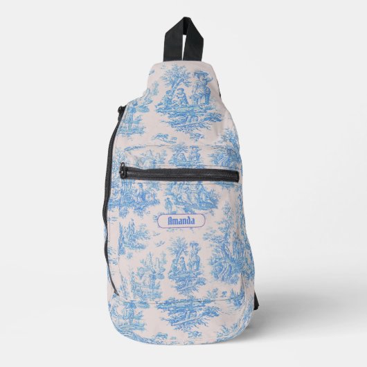 floraal blauw turquoise toile jouy monogram sling bag (Voorkant)
