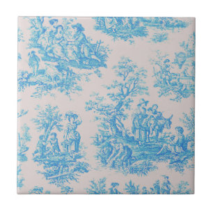  floraal blauw turquoise toile jouy monogram tegeltje
