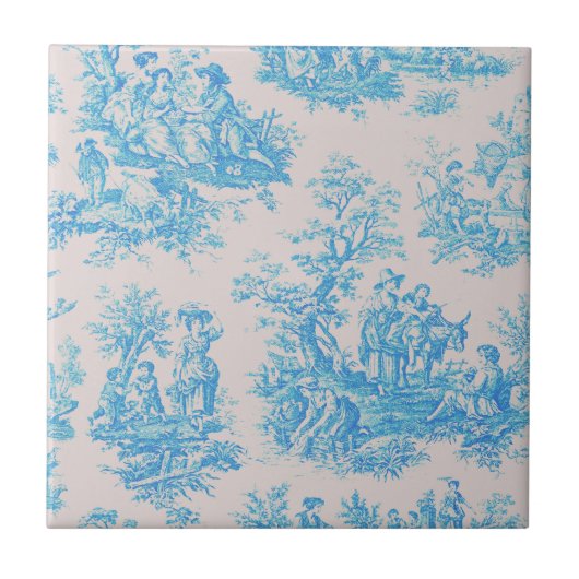  floraal blauw turquoise toile jouy monogram tegeltje (Voorkant)