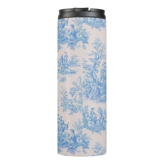 floraal blauw turquoise toile jouy monogram thermosbeker (Achterkant)