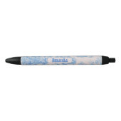  floraal blauw turquoise toile jouy monogram zwarte inkt pen (Voorkant)