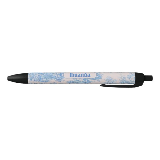 floraal blauw turquoise toile jouy monogram zwarte inkt pen (Bodem)