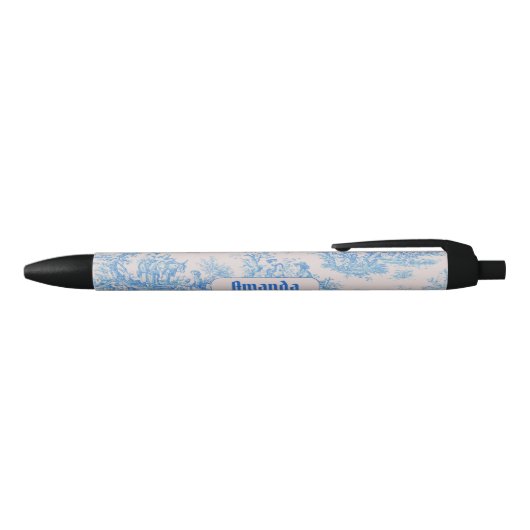  floraal blauw turquoise toile jouy monogram zwarte inkt pen (Bovenkant)