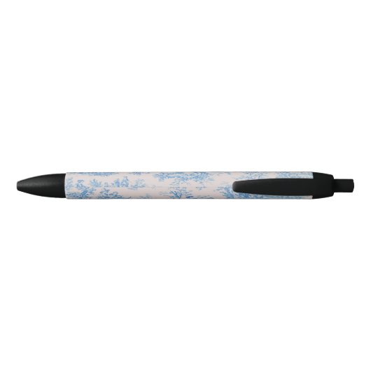  floraal blauw turquoise toile jouy monogram zwarte inkt pen (Achterkant)