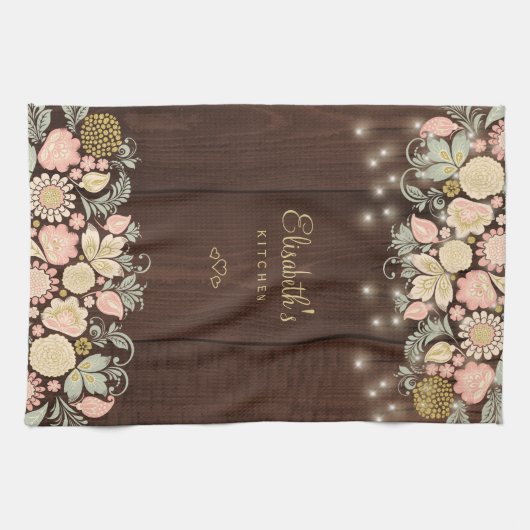  floraal elegant rustisch land theedoek (Horizontaal)
