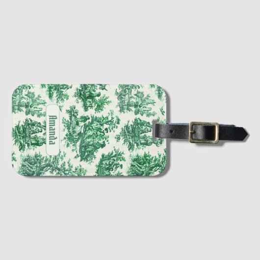 floraal groen toile jouy monogram bagagelabel (Voorkant (horizontaal))