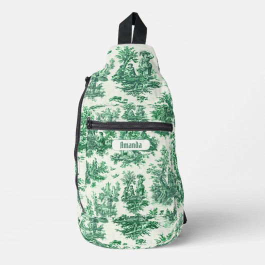  floraal groen toile jouy monogram bedrukt sling bag (Voorkant)