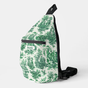  floraal groen toile jouy monogram bedrukt sling bag