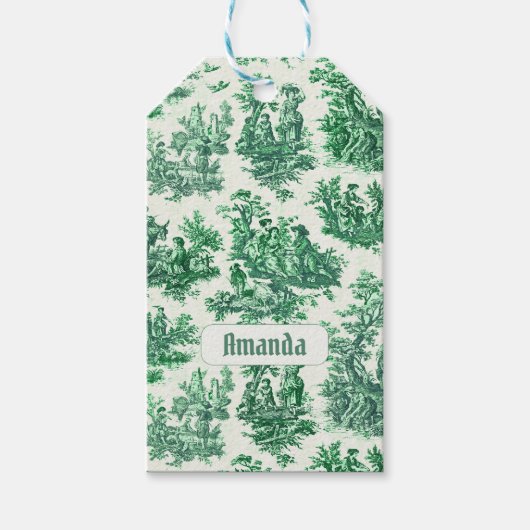 floraal groen toile jouy monogram cadeaulabel (Voorkant)