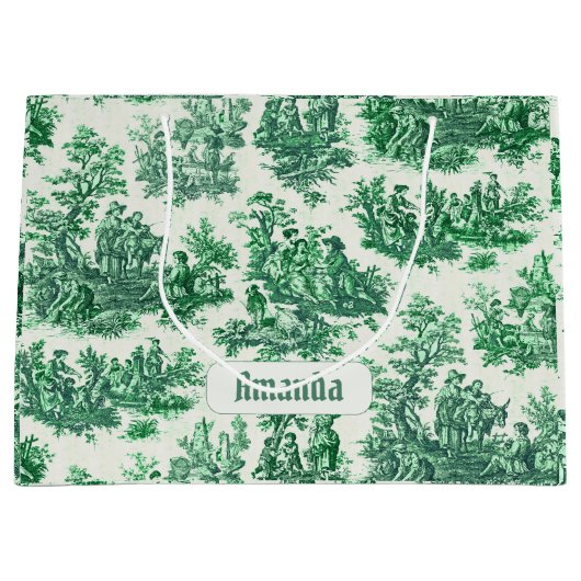  floraal groen toile jouy monogram groot cadeauzakje (Voorkant)