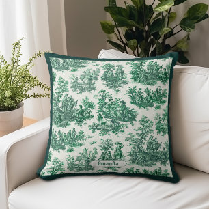  floraal groen toile jouy monogram kussen