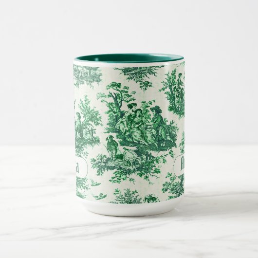  floraal groen toile jouy monogram mok (Midden)