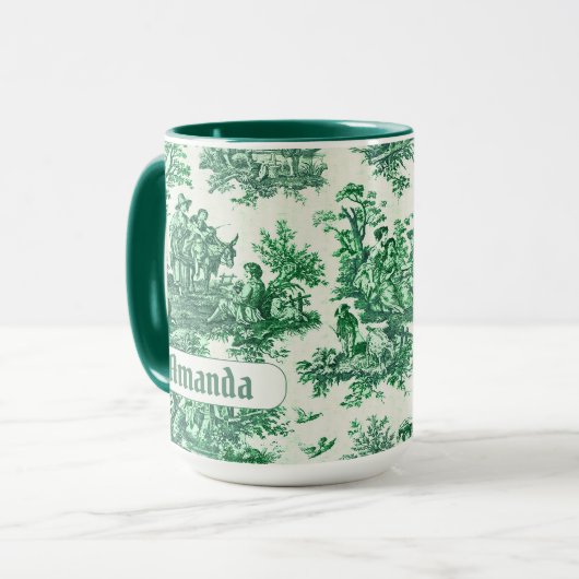  floraal groen toile jouy monogram mok (Voorkant links)