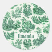 floraal groen toile jouy monogram ronde sticker (Voorkant)