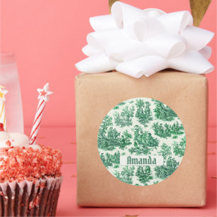  floraal groen toile jouy monogram ronde sticker