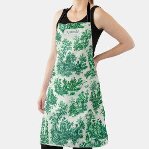  floraal groen toile jouy monogram schort