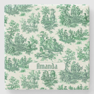  floraal groen toile jouy monogram stenen onderzetter