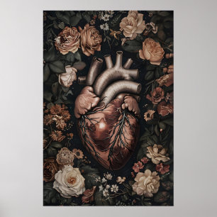 Floraal Hart Anatomie Print, Vintage Medisch Gotis Poster