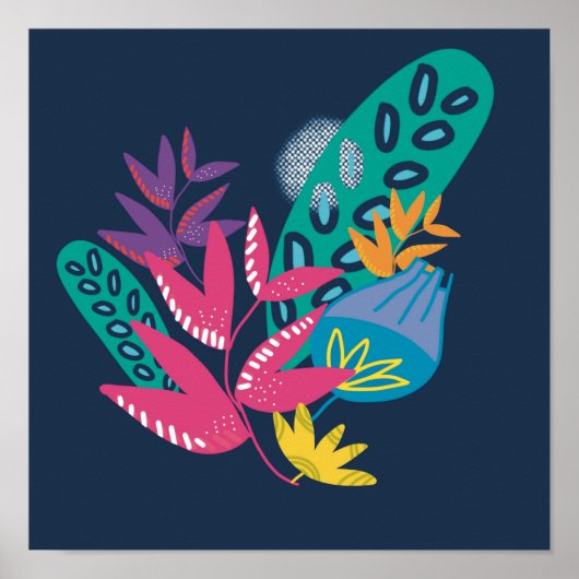 floraal modern blauw botanisch eenvoudig poster (Voorkant)