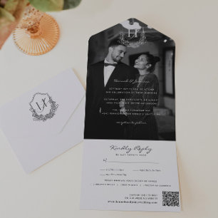 Floraal Monogram Huwelijksfoto QR-code All In One Uitnodiging