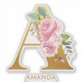 Floraal Monogram Letter A Gegraveerd Sticker (Voorkant)