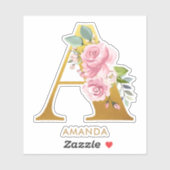Floraal Monogram Letter A Gegraveerd Sticker (Vel)