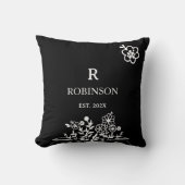 Floraal Monogram Zwart & Wit Aangepaste Initiaal Kussen (Voorkant)