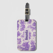 floraal paarse toile de jouy monogram bagagelabel (Voorkant (verticaal))