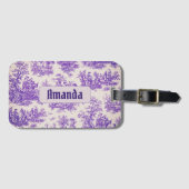 floraal paarse toile de jouy monogram bagagelabel (Voorkant (horizontaal))