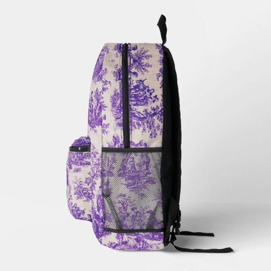  floraal paarse toile de jouy monogram dopp bedrukte rugzak (Rechts)