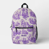  floraal paarse toile de jouy monogram dopp bedrukte rugzak (Voorkant)