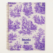  floraal paarse toile de jouy monogram planner (Voorkant)