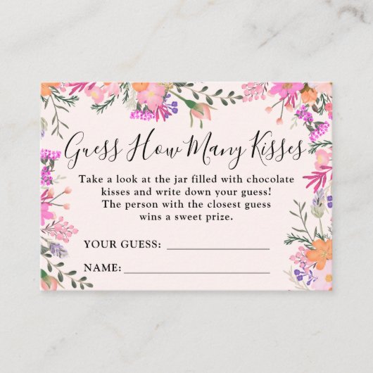 Floraal Raad hoeveel kusjes Bruiloftsfeest spel Informatiekaartje (Voorkant)