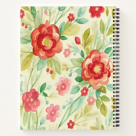 floraal rood groen waterverf monogram notitieboek (Achterkant)