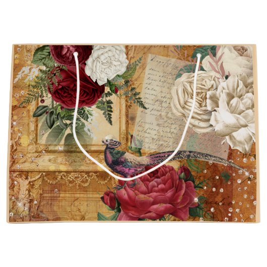  floraal roos glitter fazant letter script groot cadeauzakje (Voorkant)