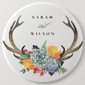 FLORAAL SUCCULENT ANTLER BOHEMIAN ALLURE WEDING RONDE BUTTON 6,0 CM (Voorkant)