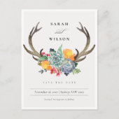 FLORAAL SUCCULENT ANTLER BOHEMIAN BEWAREN DE DATUM AANKONDIGINGSKAART (Voorkant)