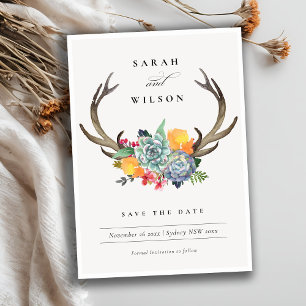 FLORAAL SUCCULENT ANTLER BOHEMIAN BEWAREN DE DATUM SAVE THE DATE