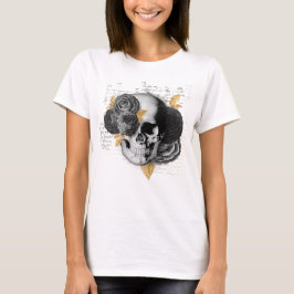  floraals schedel, schrift faux goudfolia t-shirt