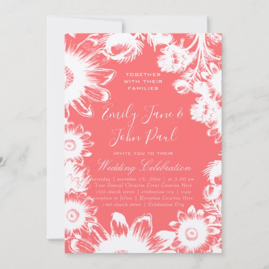 Floraison Blush Peach Floral Wedding Invitations (Devant)